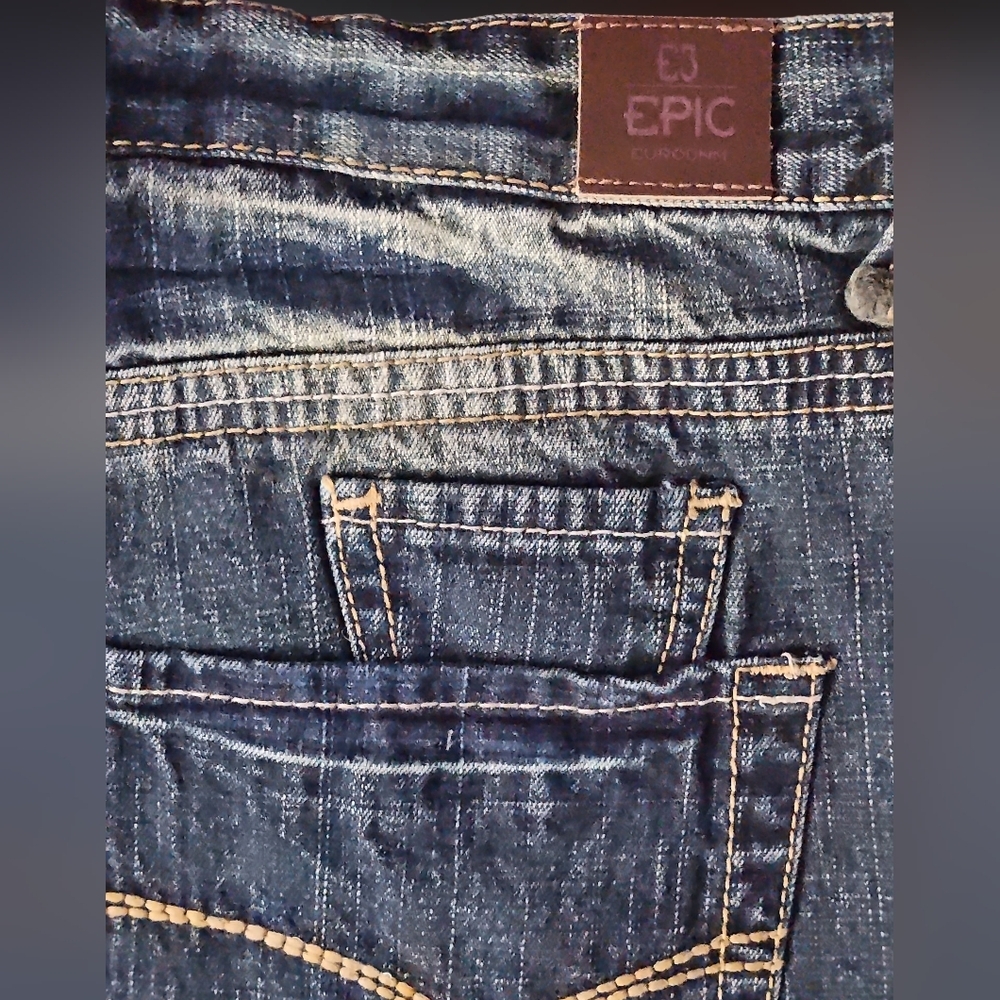 Epic Jeans Vintage Shorts Blue Denim Embroidered, Mens 34 - Picture 4 of 4
